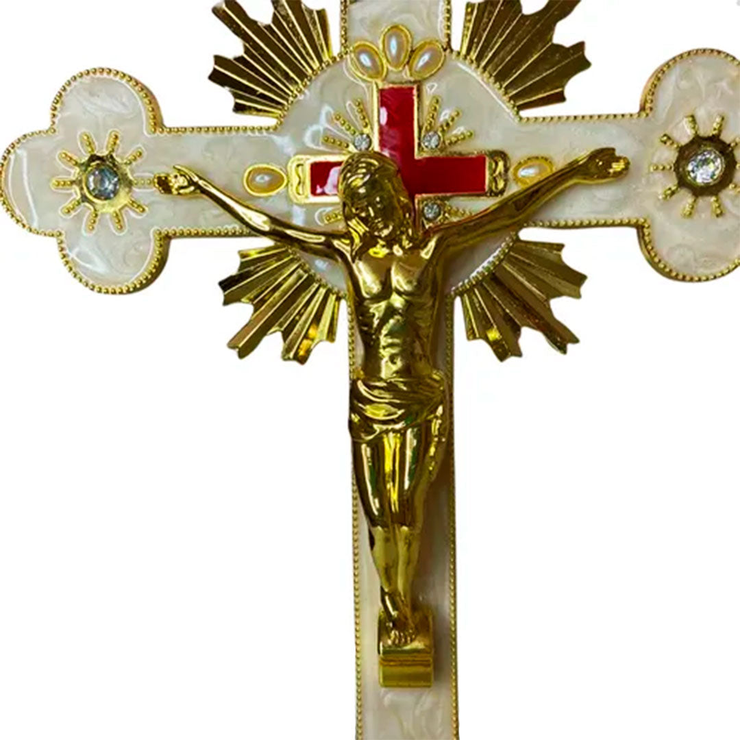 Crucifixo Glória Celestial em Metal Ornamentado - Mesa