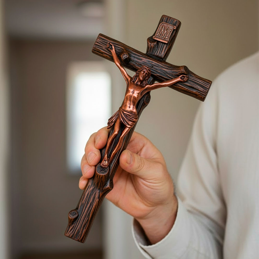 Crucifixo Redentor em Resina e Metal - Parede