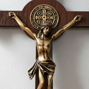Crucifixo Medalha de São Bento em MDF e Metal - Parede