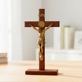 Crucifixo Medalha de São Bento em Madeira e Metal - Mesa/Parede