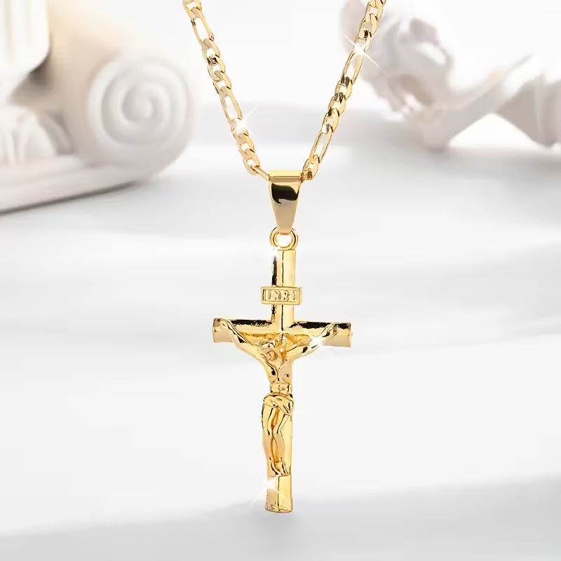 Colar com Pingente de Cruz de Jesus Cristo
